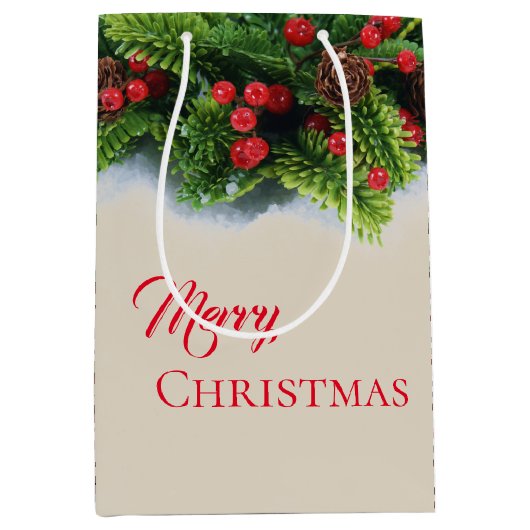 Kerst Gift Bag-Evergreen Vrolijk Kerstfeest Plaid Medium Cadeauzakje (Voorkant)