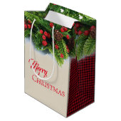Kerst Gift Bag-Evergreen Vrolijk Kerstfeest Plaid Medium Cadeauzakje (Achterkant Gekanteld)