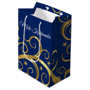 Kerst Gift Bag Majestic Swirls Mele Kalikimaka Medium Cadeauzakje