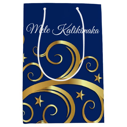 Kerst Gift Bag Majestic Swirls Mele Kalikimaka Medium Cadeauzakje (Voorkant)