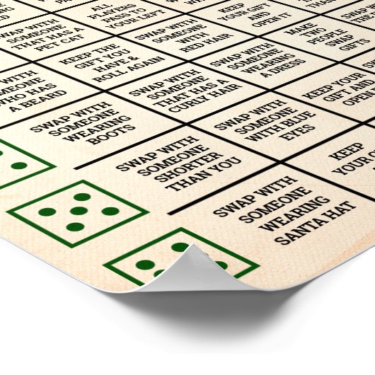 Kerst Gift Exchange Roll Dice Game Sign Poster (Hoek)