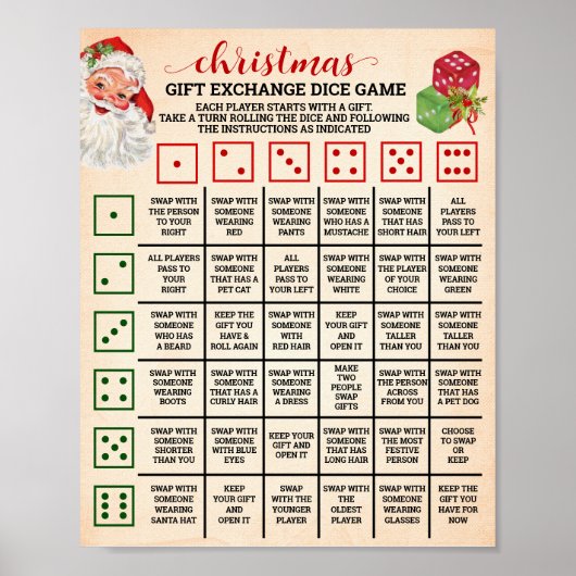 Kerst Gift Exchange Roll Dice Game Sign Poster (Voorkant)