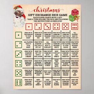 Kerst Gift Exchange Roll Dice Game Sign Poster