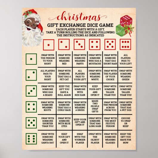 Kerst Gift Exchange Roll Dice Game Sign Poster (Voorkant)