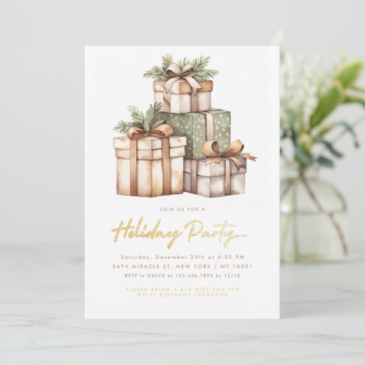 Kerst Gift Exchange White Elephant Party Kaart (Staand voorkant)