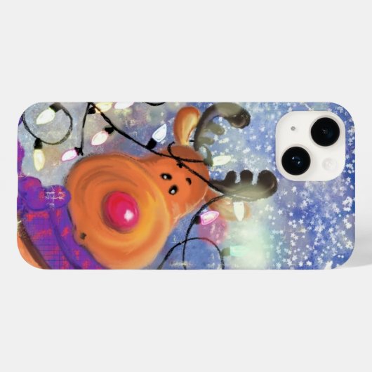 Kerst Gift iPhone Case met Happy Reindeer (Achterkant (horizontaal))