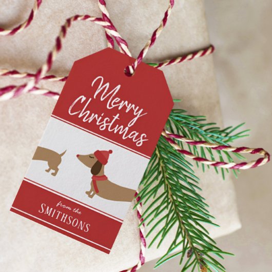Kerst Gift Label Dachshund Gepersonaliseerde Doxie Cadeaulabel