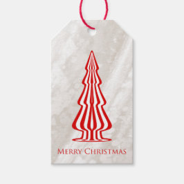 Kerst Gift Label Rood & Wit Boom op textuur Cadeaulabel
