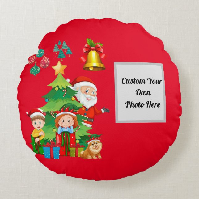 Kerst Gift Ronde Sierkussen Rond Kussen (Voorkant)