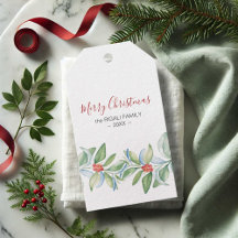 Kerst Gift Tags Elegante Waterverf Botanisch