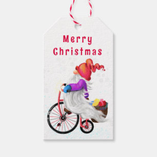 Kerst Gift Tags Schattigee Gnome Bike en Gifts Cadeaulabel