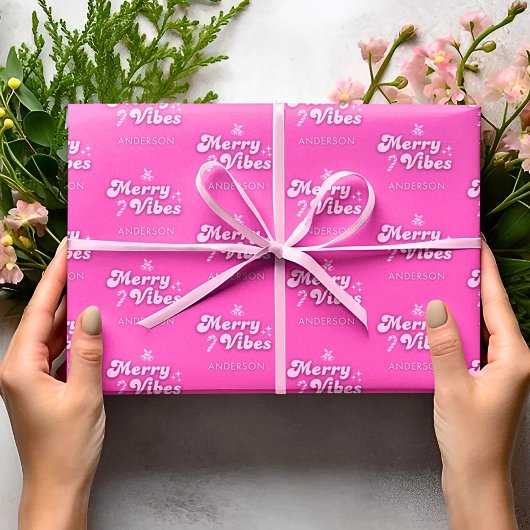 Kerst Giftwrap Merry Vibes Alleen gepersonaliseerd Cadeaupapier