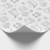 Kerst Giftwrap Schattige Kawaii Doodle Zwart Wit Cadeaupapier (Hoek)