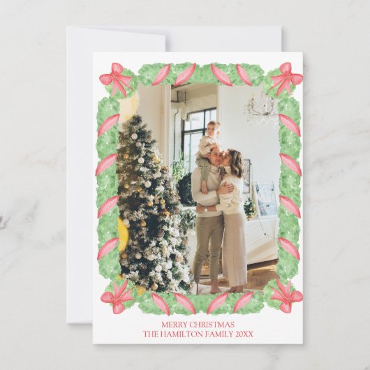 Kerst Ginger Jars Bow Garland Foto Feestdagenkaart (Voorkant)