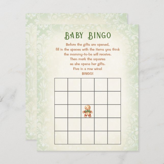Kerst Gingerbread Baby shower Game Baby Bingo (Voorkant / Achterkant)