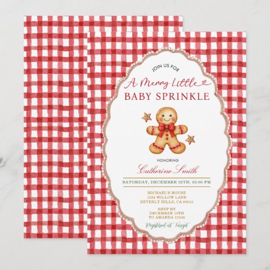 Kerst Gingerbread Baby Sprinkle Uitnodiging (Voorkant / Achterkant)