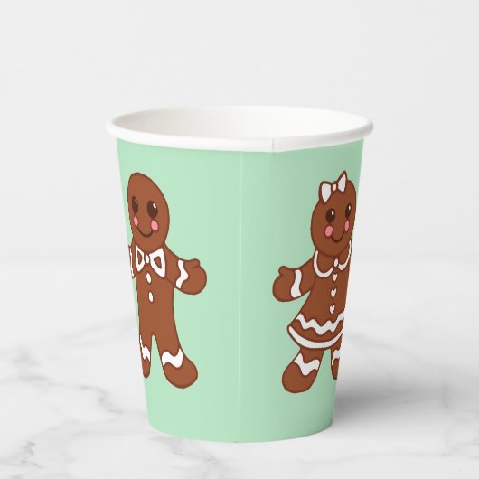 Kerst Gingerbread Boy Girl Coffee Drink Papieren Bekers (Rechts)