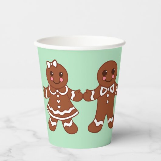 Kerst Gingerbread Boy Girl Coffee Drink Papieren Bekers (Voorkant)