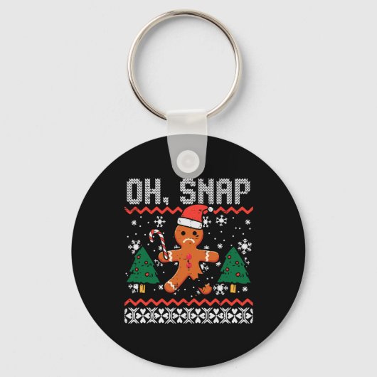 Kerst Gingerbread Broken Oh Snap Ugly Xmas Mannen Sleutelhanger (Voorkant)