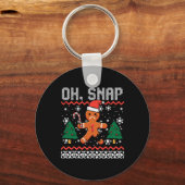 Kerst Gingerbread Broken Oh Snap Ugly Xmas Mannen Sleutelhanger (Voorkant)