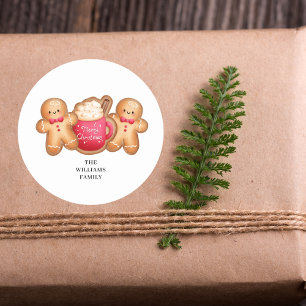Kerst Gingerbread Cacao Naam Ronde Sticker