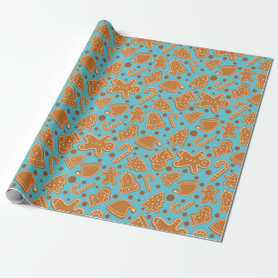 Kerst Gingerbread Cookie Feestelijk Blauw Naadloos Cadeaupapier
