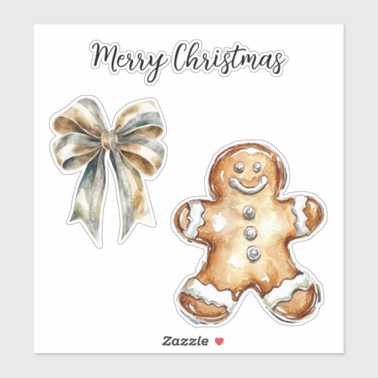 Kerst Gingerbread Cookie Green Gold Bow Sticker (Vel)