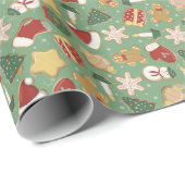 Kerst Gingerbread Cookie Patroon op Groen Cadeaupapier (Rol Hoek)