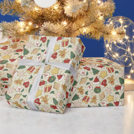 Kerst Gingerbread Cookie Patroon op Rood Cadeaupapier