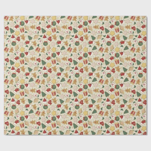 Kerst Gingerbread Cookie Patroon op Rood Cadeaupapier (Vlak)