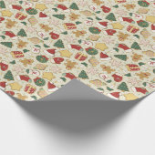 Kerst Gingerbread Cookie Patroon op Rood Cadeaupapier (Hoek)