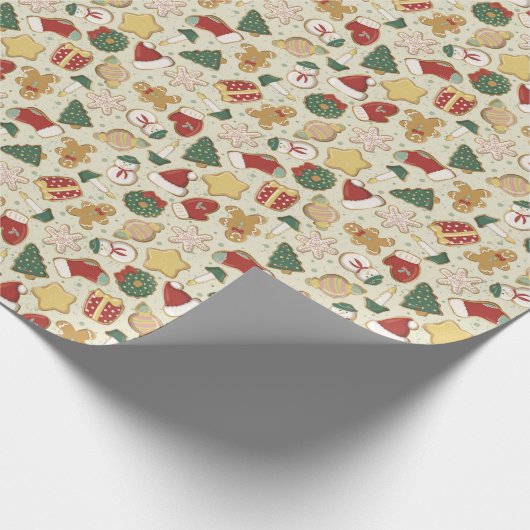 Kerst Gingerbread Cookie Patroon op Rood Cadeaupapier (Hoek)