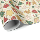 Kerst Gingerbread Cookie Patroon op Rood Cadeaupapier (Rol Hoek)