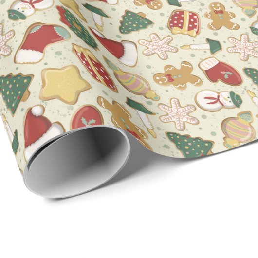 Kerst Gingerbread Cookie Patroon op Rood Cadeaupapier (Rol Hoek)