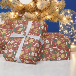 Kerst Gingerbread Cookie Patroon op Rood Cadeaupapier