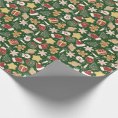 Kerst Gingerbread Cookie Pattern op Donkergroen Cadeaupapier (Hoek)