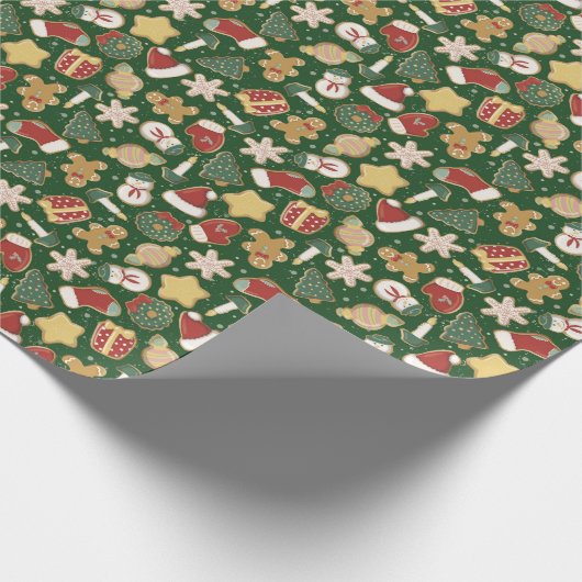 Kerst Gingerbread Cookie Pattern op Donkergroen Cadeaupapier (Hoek)