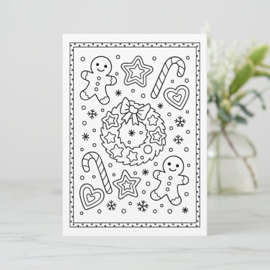 Kerst Gingerbread Cookies Kleuren Flat Note Feestdagenkaart (Staand voorkant)