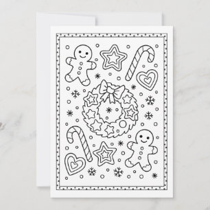 Kerst Gingerbread Cookies Kleuren Flat Note Feestdagenkaart