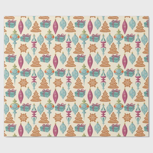 Kerst Gingerbread Cookies & Ornamenten Cadeaupapier (Vlak)