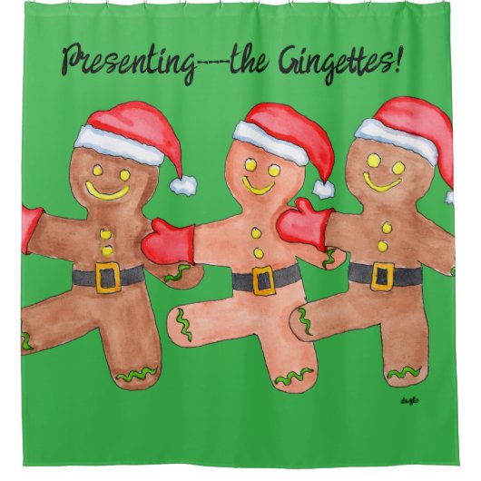 Kerst Gingerbread Dansers Douchegordijn (Voorkant)