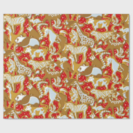 Kerst Gingerbread Dieren Parade Cadeaupapier