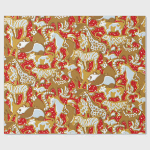 Kerst Gingerbread Dieren Parade Cadeaupapier