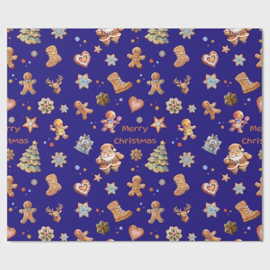Kerst Gingerbread Fun Schattige Navy Cadeaupapier (Vlak)
