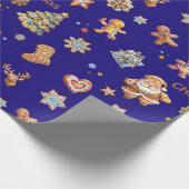 Kerst Gingerbread Fun Schattige Navy Cadeaupapier (Hoek)