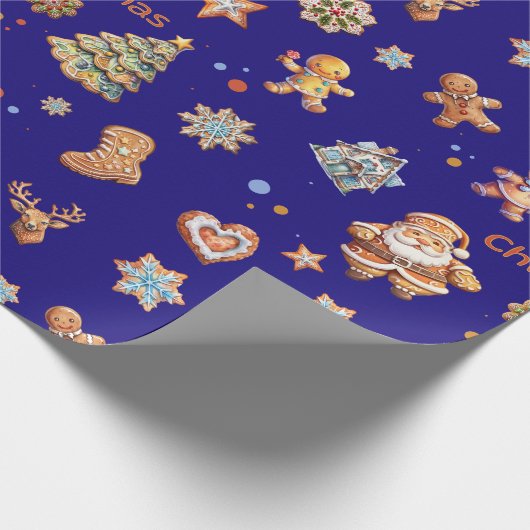 Kerst Gingerbread Fun Schattige Navy Cadeaupapier (Hoek)