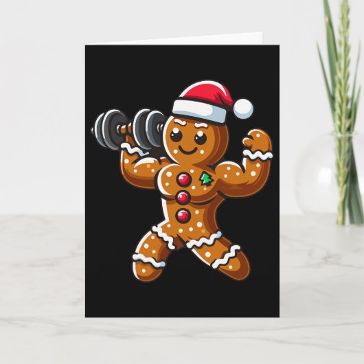Kerst Gingerbread Gewichtheffen Man Workout Bo Kaart (Voorkant)