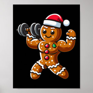 Kerst Gingerbread Gewichtheffen Man Workout Bo Poster