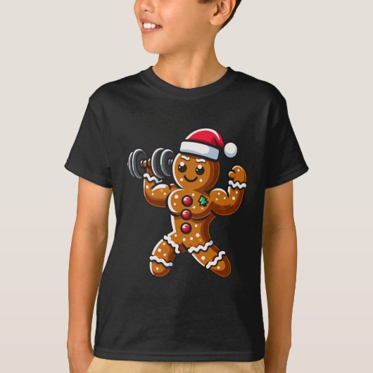 Kerst Gingerbread Gewichtheffen Man Workout Bo T-shirt (Voorkant)