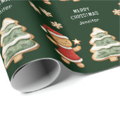 Kerst Gingerbread Girl Green Gepersonaliseerd Cadeaupapier (Rol Hoek)